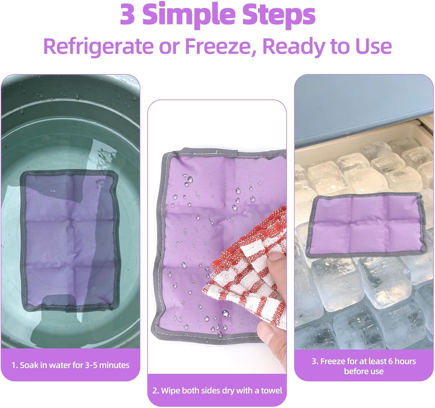 Ice Packs for Lunch Boxes & Coolers, Slim Reusable Space Saving Cooler Ice Packs,Water Absorption (6”x4”x0.7”) , Non-Toxic Cooler for Picnic,Sports & Camping (4Purple+4Green)