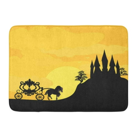 GODPOK Cartoon Pink Princess Carriage at Sunset Silhouette of Horse and Medieval Castle Tower Clip Rug Doormat Bath Mat 23.6x15.7
