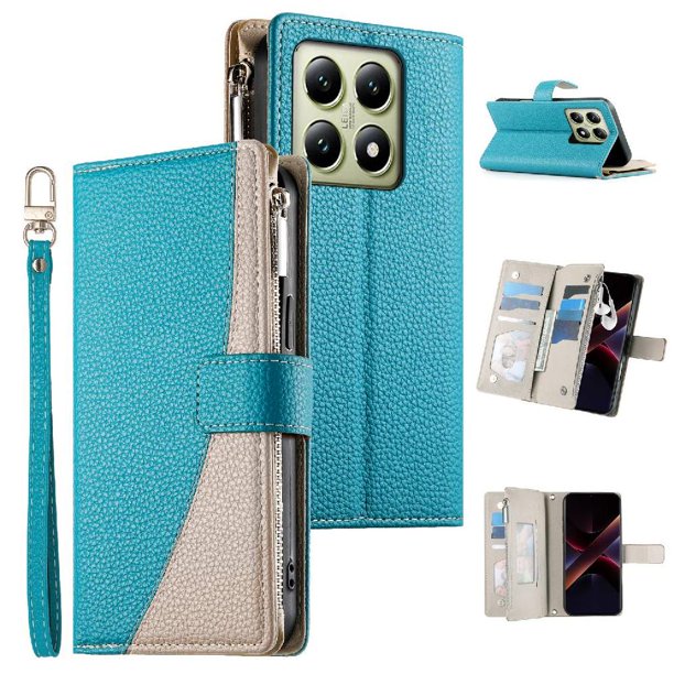 Funda cartera GANGXUN para Xiaomi 14T 5G , cuero PU con tarjetero, cremallera, correa de mano, soporte y protección 498°