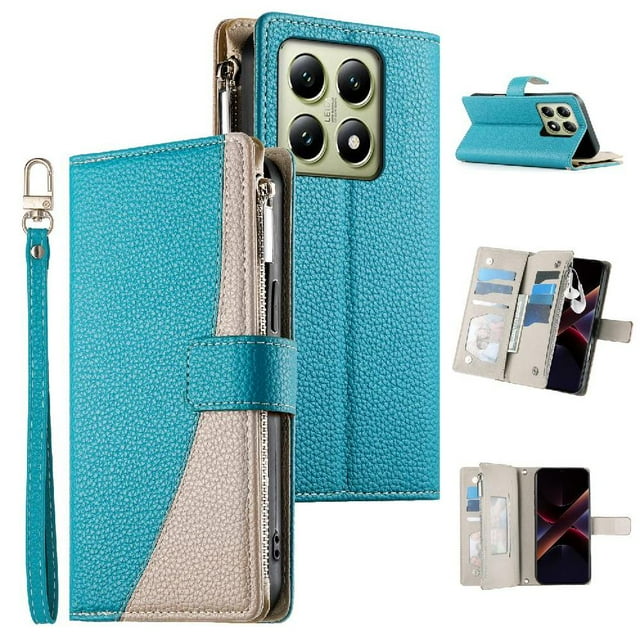 Funda cartera GANGXUN para Xiaomi 14T 5G , cuero PU con tarjetero, cremallera, correa de mano, soporte y protección 498°