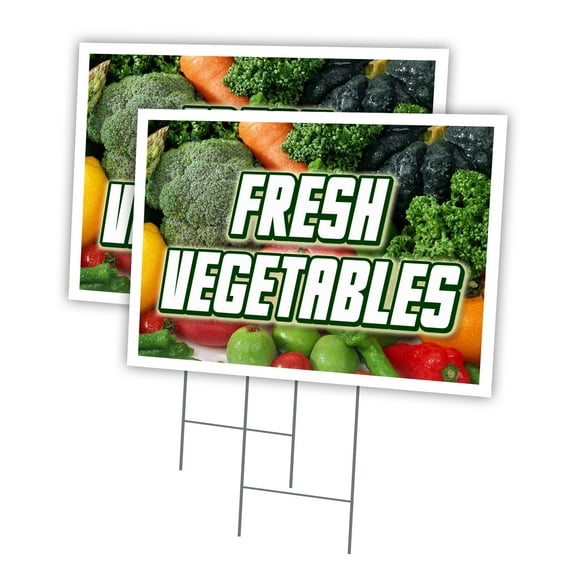 FRESH VEGETABLES 2 Pack Of 12" x 16" Yard Sign & Stake | Advertise Your Business | Stake Included Image On Front Only | Made in The USA