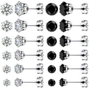 Earrings for Women Surgical steel Cubic Zirconia Stud Earrings Set12 Pairs,Black&White3mm-8mm