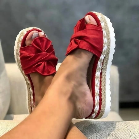 

1 Pair Breathable Toe Women s Summer Weave Flat Beach Shoes Open Slip On Sandals Bow Women s Sandals Size 43