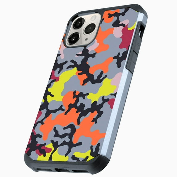 DALUX Hybrid Slim Dual Layer Phone Case Cover Compatible with Iphone 13 Pro (6.1 inch) - Orange Stylish Camo