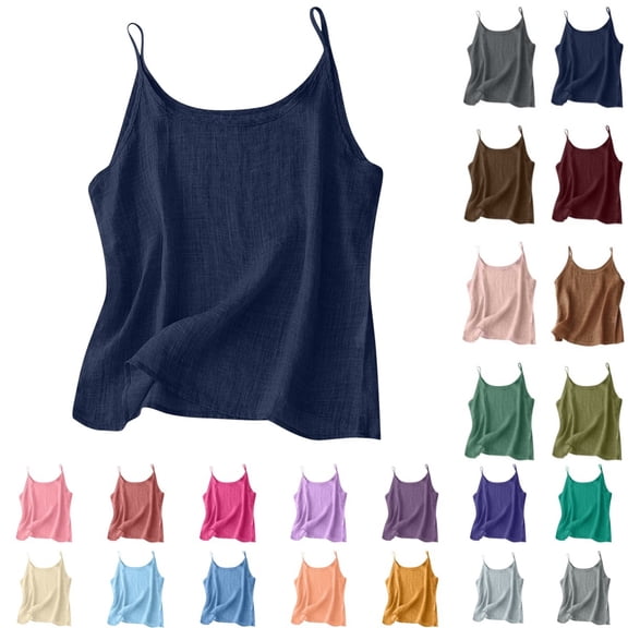 Bmisegm Womens Tank Tops Slim Basic Spaghetti Strap Round Neck Sleeveless Loose Inner Vest For Women Womens Casual Tops Navy XL