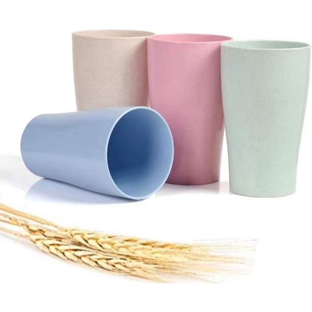 Tazas indestructibles de paja de trigo para adultos y niños, juego de tazas de acompañamiento reutilizables, resistentes y duraderas, de 4 colores, se pueden lavar en el lavavajillas