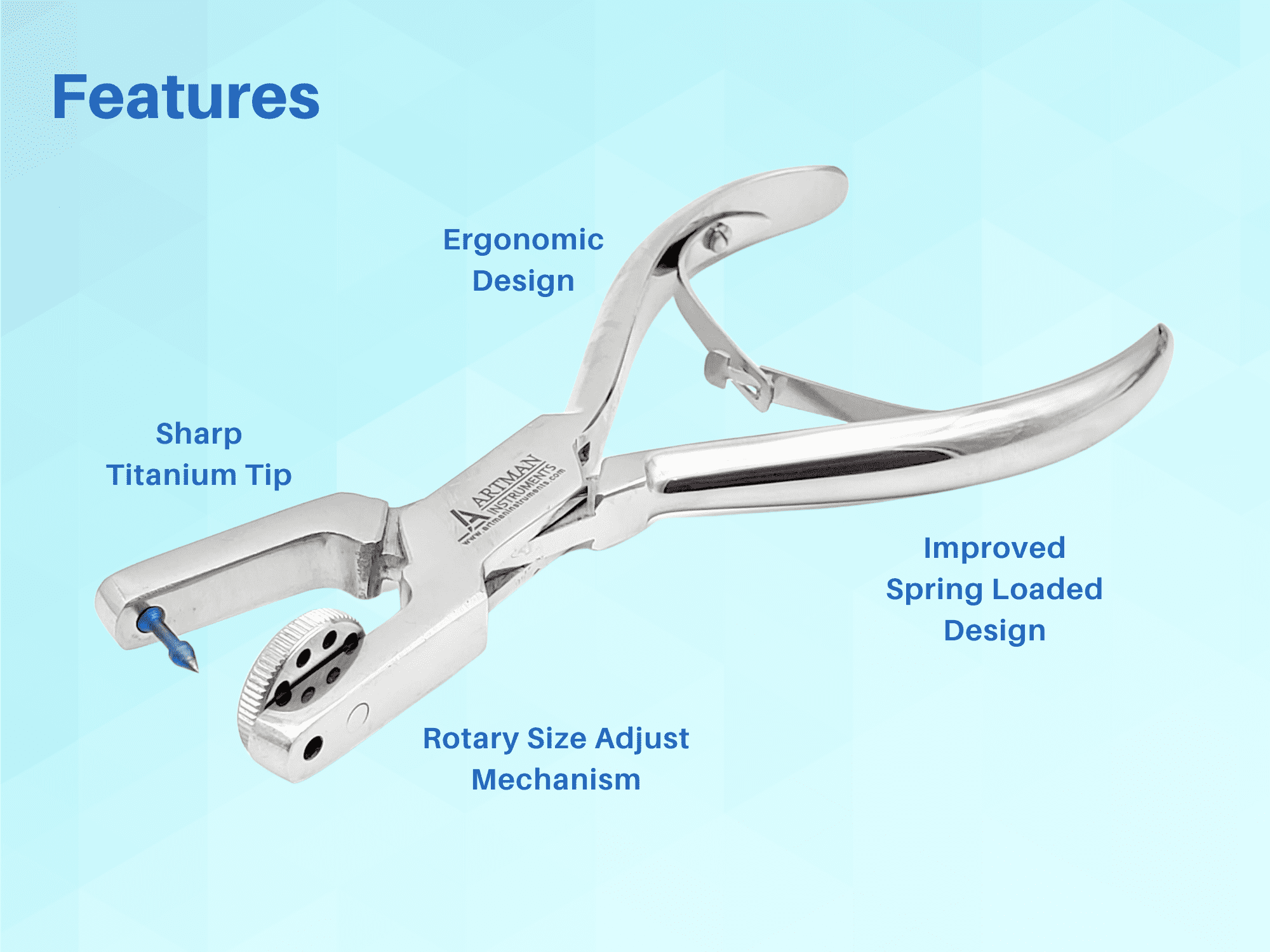 Ainsworth Rotary Punch Pliers for Rubber and Leather, 5 Hole Sizes 0.8, 1.0, 1.2, 1.5, 2 mm by Artman Instruments