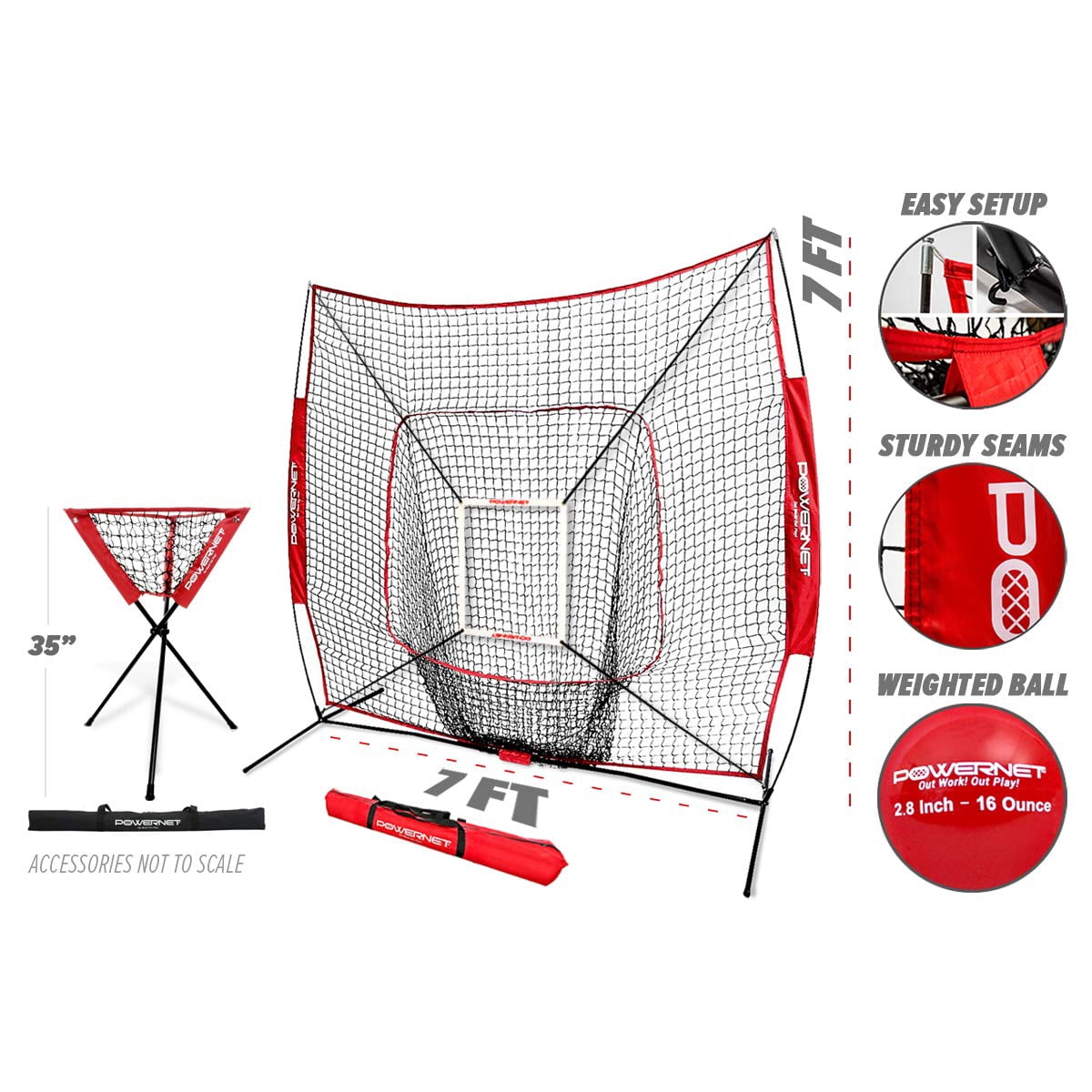 PowerNet Baseball Softball Practice Net 7x7 with Baseball Accessories for Practice Pitching & Batting, Ball Caddy, Weighted Baseballs, Tee (Deluxe Kit)