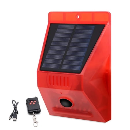 Solar Warning Light with Motion Detector 129db Solar Alarm Strobe Light Outdoor 4 Work Modes Remote Control Security Siren Protected Your Home, Farm, Barn, Barn, Villa, Yard