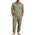 thumbnail image 4 of hotojiny Mens Summer 2 Piece Set Button Collared Short Sleeve Golf Shirt Cinch Bottoms Cargo Pants Walking Casual Outfits(Army Green,X-Large), 4 of 7
