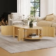 thumbnail image 4 of WGYPRIME 47" Oval Fluted Coffee Table, Modern Center Table with 4 Open Storage Doors, Solid Wood Tea Table for Living Room, Dining Room, 4 of 18