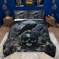 Castle Fairy Gothic Floral Rose Skull Bedding Comforter Set 2pcs for Female Men,Animal Black Crow Twin Comforter Sets Microfiber,Vintage Aesthetic Exotic Style Breathable Bedding Set