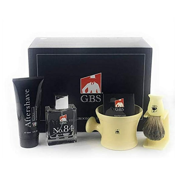 GBS Aftershave Sandalwood Men Luxury Shave kit Color Ivory with Ivory Stand Natural Fragrance