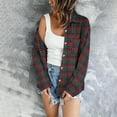 thumbnail image 5 of qolati Plaid Shirts for Women Spring Fall Long Sleeve Button Down Flannel Shackets Casual Loose Open Front Cardigan Jackets, 5 of 6