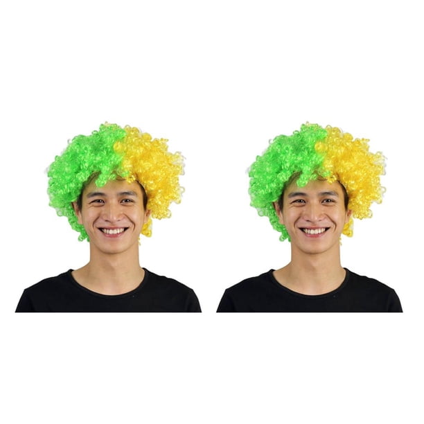 Soidarity Payaso Peluca Cabello Rizado Navidad Pelos sintéticos Aficionados al fútbol Amplia aplicación Fiestas Multicolor Headwearing Brasil Brasil Tamaño libre 2piezas