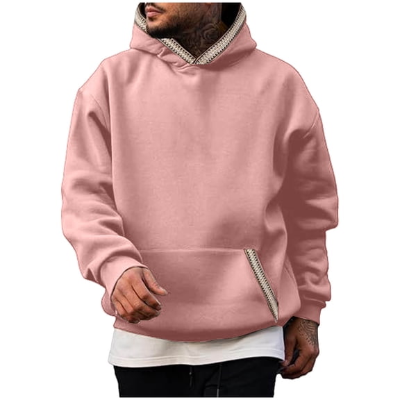 Xzbqbs Mens Hoodies Pullover Casual Loose Long Sleeve Sweatshirts for Men Fashion Lightweight Solid Hooded Sweatshirts with Pocket