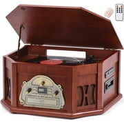 Direct Power Vinyl Record Player, 10-in-1 Natural Wood Classic Turntable Stereo System with Bluetooth Connection