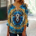 thumbnail image 2 of CYMMPU Blouses for Women Dressy Casual Button V Neck Flare Sleeve Tie Dye Loose Fit Tunic Tops Spring Tops 3/4 Sleeve Fall Trendy Shirts Empire Waist A Line T-Shirts Multicolor XXL, 2 of 5