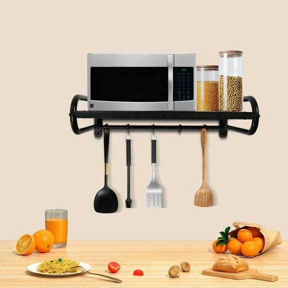 Carbon Steel Wall Shelf Metal Shelving Black Heavy Duty Commercial or Household Grade Wall Mount Microwave Oven Shelf with Fixing Kit for the Kitchen Living Room Study Balcony Bathroom