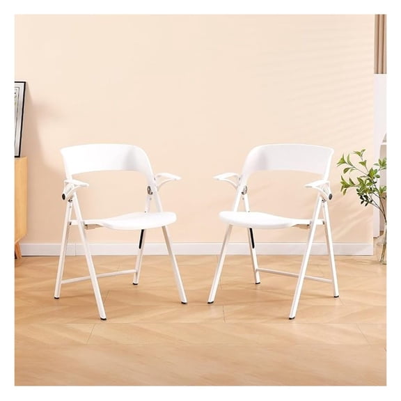 Folding Chairs Set of 2, White Plastic Chairs with Steel Frame, Stackable Dining Chairs with Arms, Portable Foldable Chair for Indoor Outdoor Party Wedding