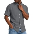 thumbnail image 5 of Lenago Men's Shirts Summer Imitation Linen Solid Color Casual Short Sleeved Collar Double Pocket Button Short Sleeved Top Shirts for Men, 5 of 9