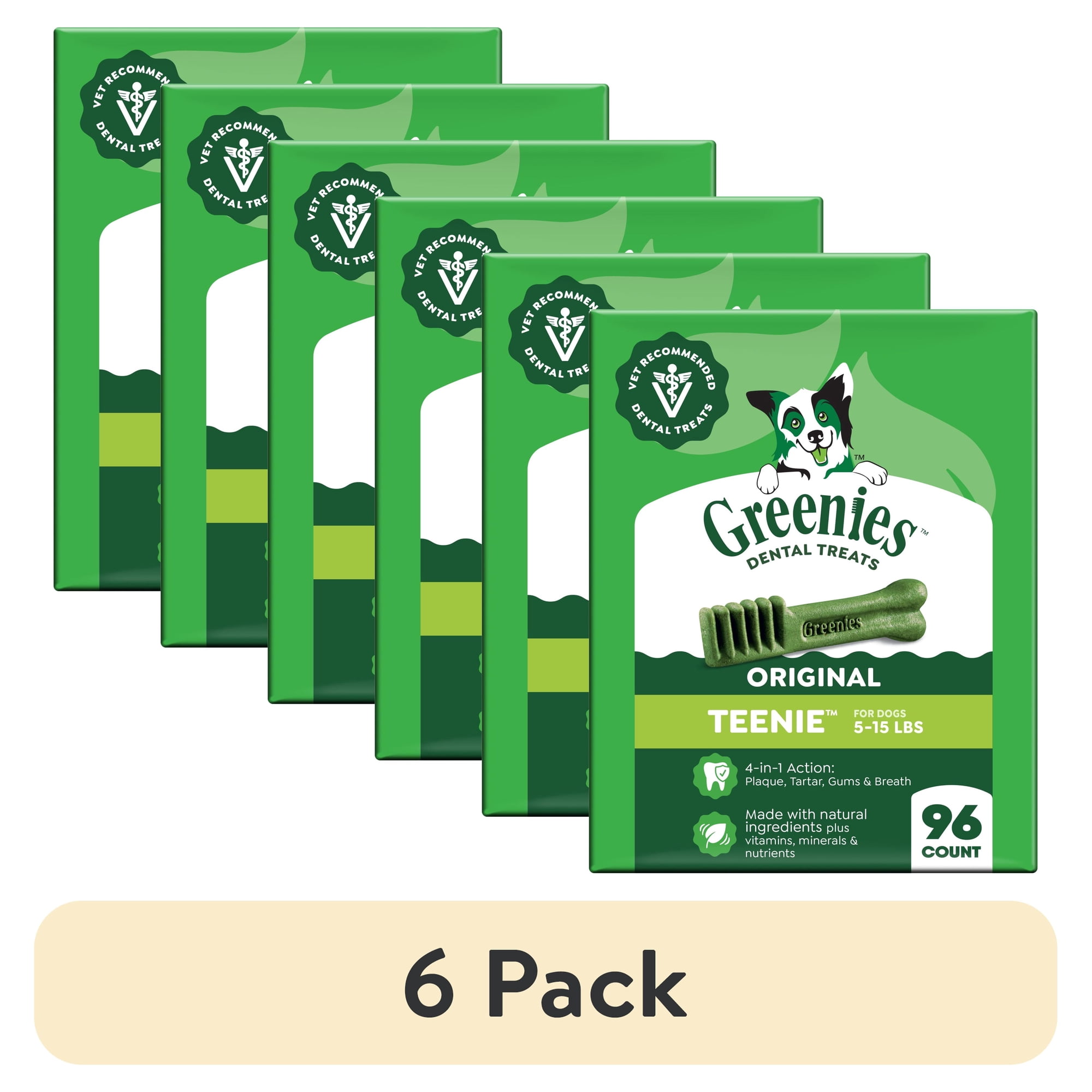 (6 pack) Greenies Original Flavor Adult Natural Dental Dog Treats Teenie Size, 27 oz Pack (96 Count)