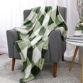 thumbnail image 3 of PiccoCasa Plaid Throw Blanket Decorative Flannel Fleece Blanket for Bed Couch, Green and White Throw (50" *60"), 3 of 8