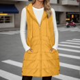 thumbnail image 2 of Letdown Long Puffer Vest Women Sleeveless Hooded Puffer Jacket Lightweight Quilted Jackets Winter Warm Zip Up Coat Outerwear with Pockets (Yellow, L), 2 of 7