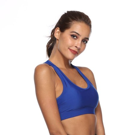 

HAXMNOU Women Solid Sport Bra Back Pocket Running Yoga Bras Padded High I mpact Workout