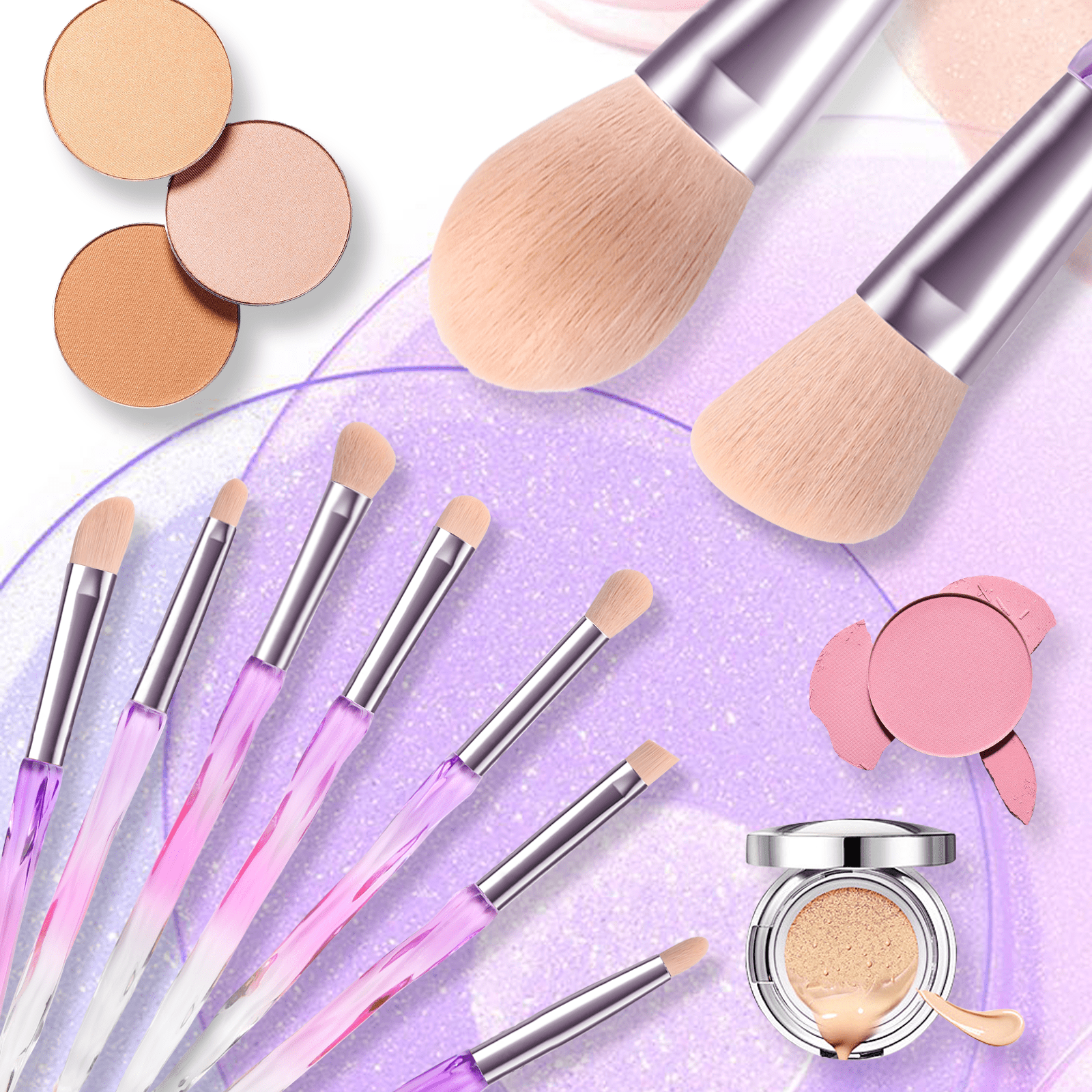 DUAIU Professional Makeup Brushes 15pcs Purple Crystal Handle Set Foundation Face Lip Eye Makeup Brush Set with Star Gift Box