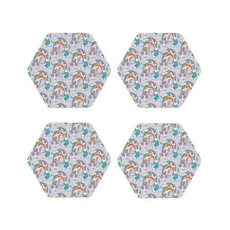 

Fuzoiu Unicorn DoingYoga Print Leather Coasters Set Drink Coasters Set of 4 for Tabletop Protection Durable PVC Coasters Home Décor and Housewarming Gift-Hexagon