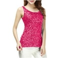thumbnail image 2 of Womens Tank Tops 2025 Sequin Slim Round Neck Tank Top Hot Pink S, 2 of 6