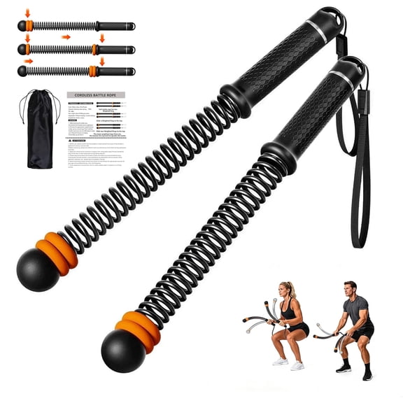 2 PCS Weighted Cordless Battle Ropes - Adjustable Resistance and Portable Ropeless Battle Ropes with Non Slip Handle - Low-Noise Exercise Rope for Instant Effective Workouts Anytime (Black)