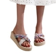 thumbnail image 4 of Fesfesfes Fesfesfes Summer Sandals for Women Open Toe Sliders Shoes Comfy Platform Wedge Sandals Casual Colorful Braid Band Beach Sandals Bohemian Roman Sandals, 4 of 7