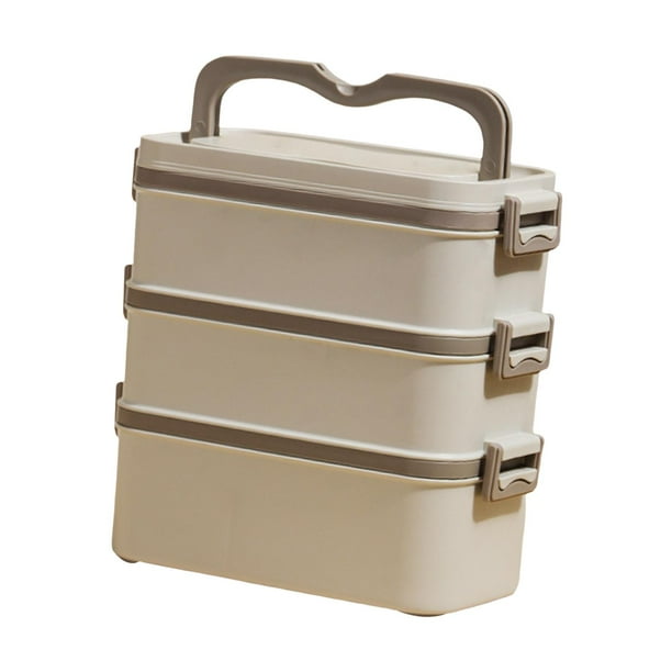Contenedor de comida para almuerzo, fiambrera apilable, compartimento apilable portátil, contenedor de almuerzo Bento japonés para Camping y senderism , Caqui 3 capas