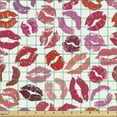 thumbnail image 2 of Ambesonne Romantic Fabric by the Yard Upholstery, Lipstick Kisses Pattern, 2 Yards, Multicolor, 2 of 5