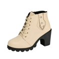thumbnail image 2 of Retro Style Platform Short Boots For Women Lace Up Side Zipper Block Heel Cold Weather Wear, 2 of 8