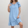 thumbnail image 2 of Summer Fashion Plus Size Sun Dresses for Womens 2025 Cotton And Linen Sleeves Hem Ruffle Hem Dress Long Skirt, 2 of 8