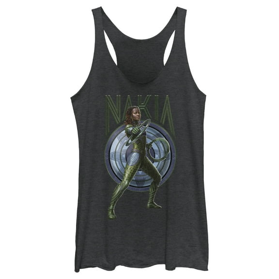 Women's Black Panther: Wakanda Forever Nakia Shield  Racerback Tank Top Black Heather X Small