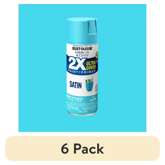 (6 pack) Seaside, Rust-Oleum American Accents 2X Ultra Cover Satin Spray Paint-327939, 12 oz