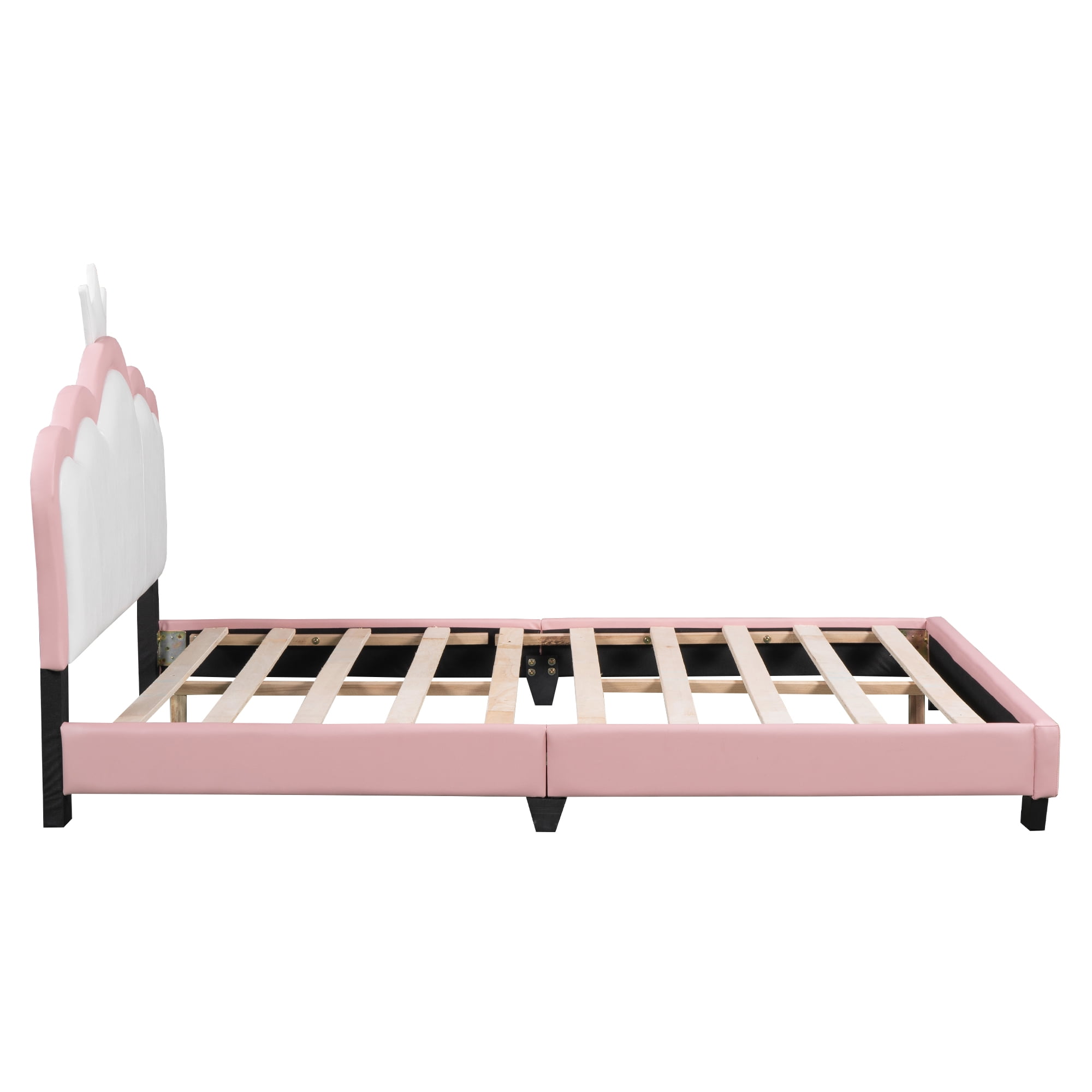 Euroco Wood Full Size Platform Bed with Crown Headboard and for Kids, Pink