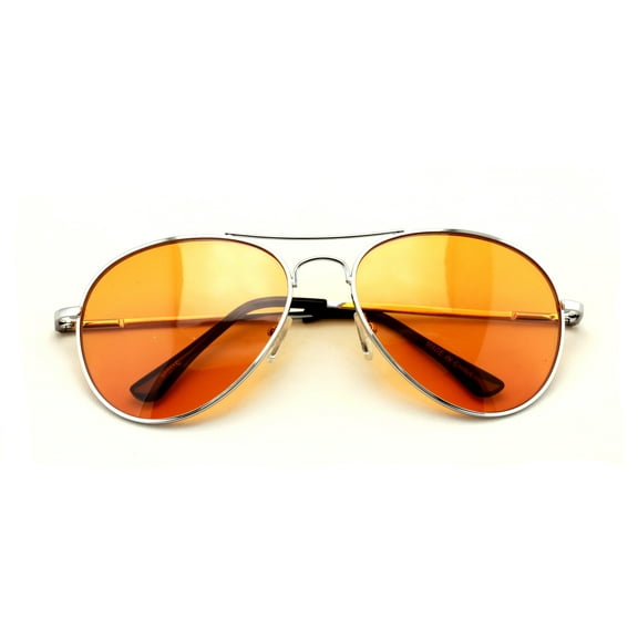 Classic Metal Tear Drop Sunglasses Color Lens - Unisex - Spring Hinge 100% UV - Orange