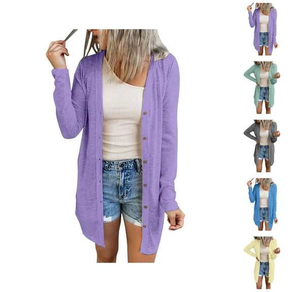 Womens Open Front Lightweight Long Cardigan Button Down Loose Solid Outerwear Cardigan Sweaters for Women