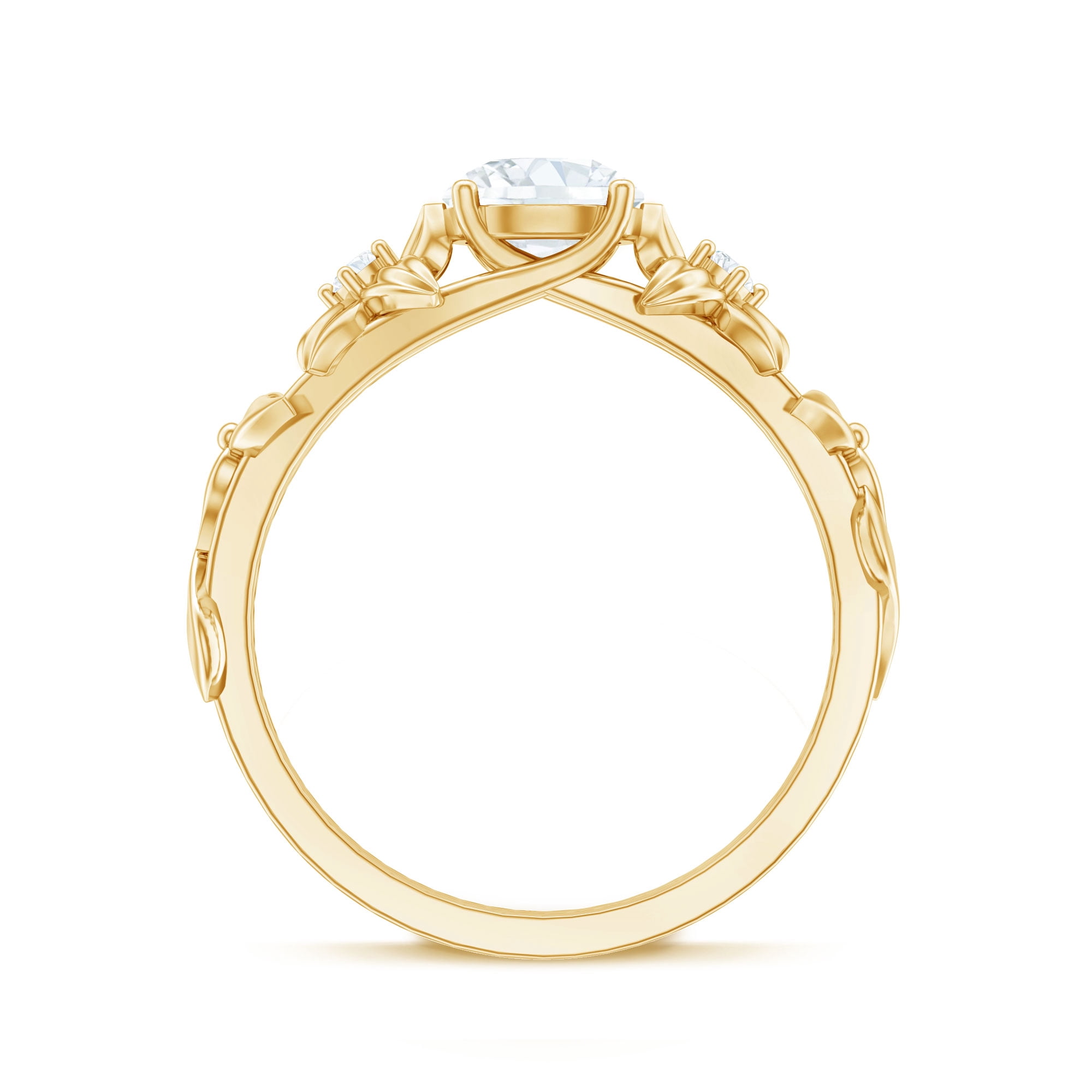 Rosec Jewels Nature Inspired Flower Ring for Women, Moissanite Solitaire Engagement Ring, 14K Yellow Gold, US 3.50