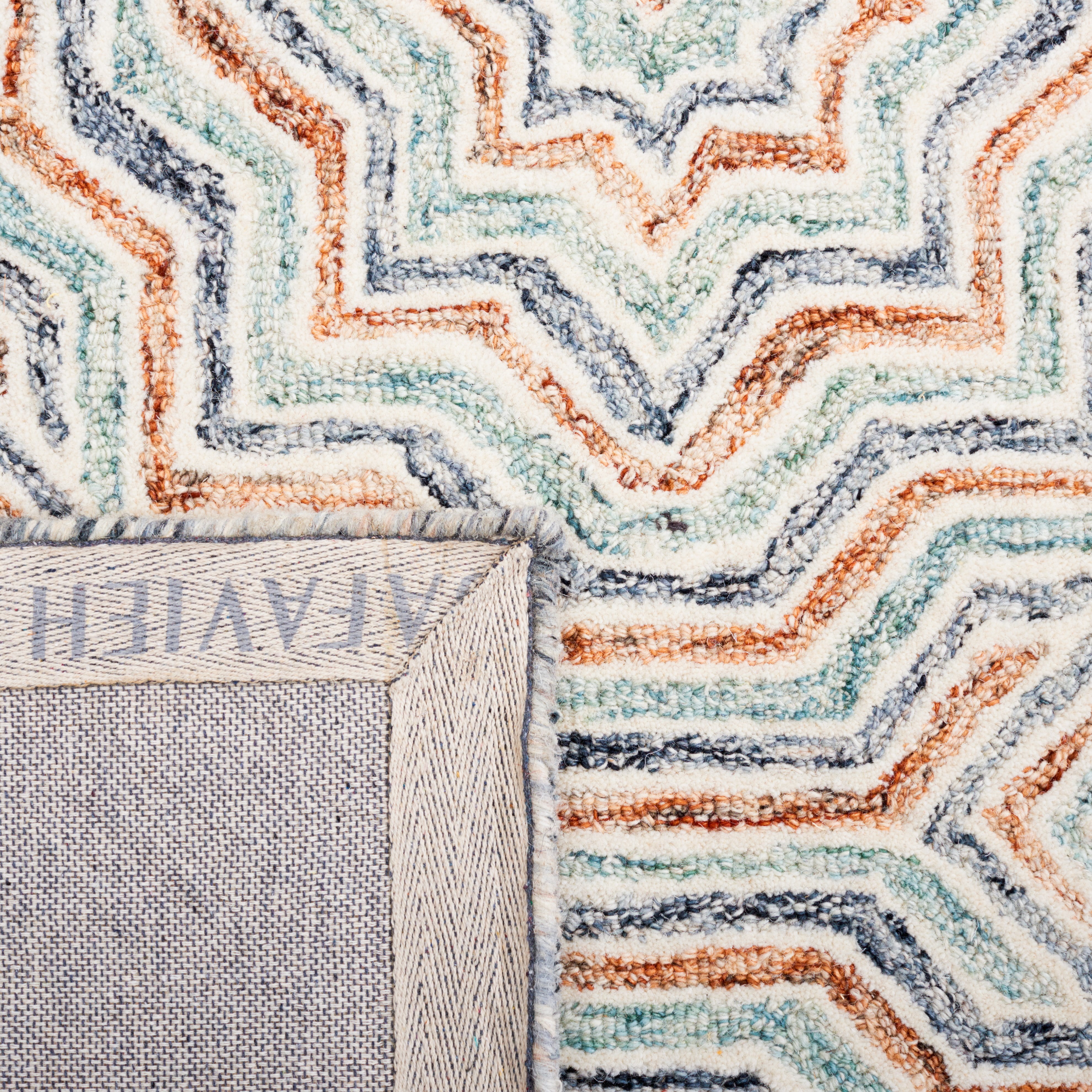 SAFAVIEH Capri Layla Geometric Wool Area Rug, Blue/Rust, 4' x 6'