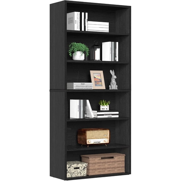 6-Tier Bookcase, 63 Inch Tall Open Bookshelf, Freestanding Wood Book Case, Storage Shelves for Bedroom, Modern Display Bookshelf for Home Office Living Room,Black
