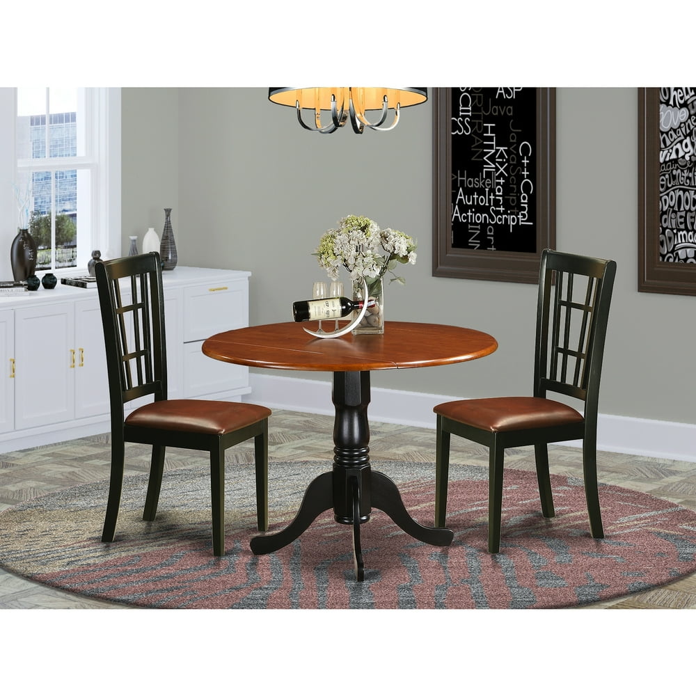 Kitchen Table Set-Dining Table And 2 Wood Kitchen Chairs-Finish:Black & Cherry,Number of Items:3 