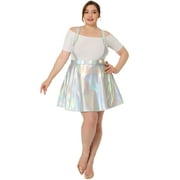 MODA NOVA Juniors Plus Size Zipper Elastic Waist Glittery Skater Skirt Silver 3X