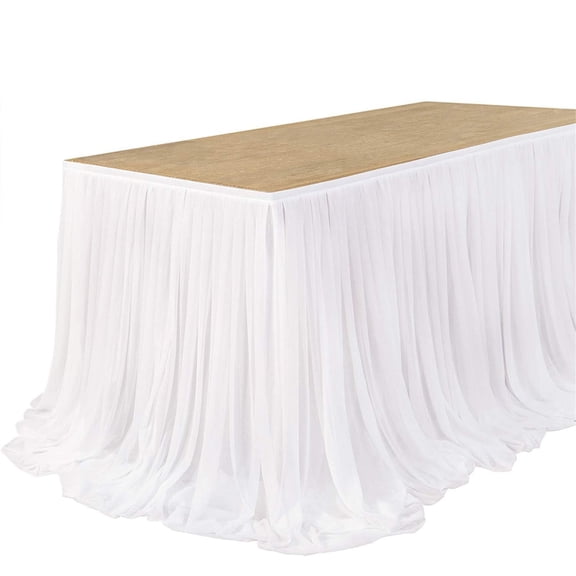 RUINIXCW White Chiffon Table Skirt Tulle Rectangular Tablecloth Desk Skirts Draping Table Cloth Backyard Wedding Reception Decorations Birthday Party Cake Dessert Decor 72.05*29.53 inch