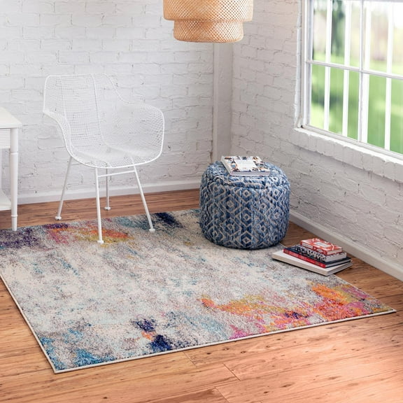 Unique Loom Chromatic Collection Area Rug - Tybee (5' Square Beige/Blue)